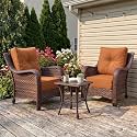 LayinSun 3 Piece Wicker Outdoor Furniture Set with 6-inch Comfy Cushions