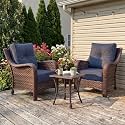 LayinSun 3 Piece Wicker Outdoor Furniture Set with 6-inch Comfy Cushions