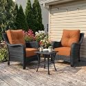 LayinSun 3 Piece Wicker Outdoor Furniture Set with 6-inch Comfy Cushions
