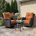 LayinSun 3 Piece Wicker Outdoor Furniture Set with 6-inch Comfy Cushions