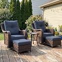 LayinSun 5 Piece Wicker Outdoor Furniture Set with 6-inch Comfy Cushions