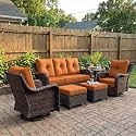 LayinSun 6 Piece Wicker Outdoor Furniture Set with 6-inch Comfy Cushions