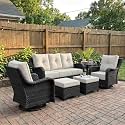 LayinSun 6 Piece Wicker Outdoor Furniture Set with 6-inch Comfy Cushions