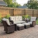 LayinSun 6 Piece Wicker Outdoor Furniture Set with 6-inch Comfy Cushions
