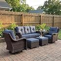 LayinSun 6 Piece Wicker Outdoor Furniture Set with 6-inch Comfy Cushions