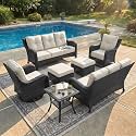 LayinSun 7 Piece Wicker Outdoor Furniture Set with 6-inch Comfy Cushions