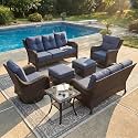 LayinSun 7 Piece Wicker Outdoor Furniture Set with 6-inch Comfy Cushions
