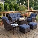 LayinSun 7 Piece Wicker Outdoor Furniture Set with 6-inch Comfy Cushions