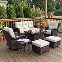 LayinSun 7 Piece Wicker Outdoor Furniture Set with 6-inch Comfy Cushions