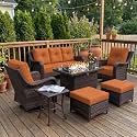 LayinSun 7 Piece Wicker Outdoor Furniture Set with 6-inch Comfy Cushions