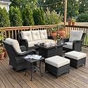 LayinSun 7 Piece Wicker Outdoor Furniture Set with 6-inch Comfy Cushions
