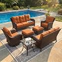LayinSun 7 Piece Wicker Outdoor Furniture Set with 6-inch Comfy Cushions