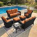 LayinSun 7 Piece Wicker Outdoor Furniture Set with 6-inch Comfy Cushions