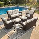 LayinSun 7 Piece Wicker Outdoor Furniture Set with 6-inch Comfy Cushions