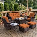 LayinSun 7 Piece Wicker Outdoor Furniture Set with 6-inch Comfy Cushions