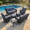 LayinSun 7 Piece Wicker Outdoor Furniture Set with 6-inch Comfy Cushions