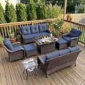 LayinSun 8 Piece Wicker Outdoor Furniture Set with 6-inch Comfy Cushions