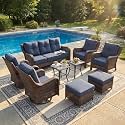 LayinSun 9 Piece Wicker Outdoor Furniture Set with 6-inch Comfy Cushions