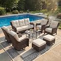 LayinSun 9 Piece Wicker Outdoor Furniture Set with 6-inch Comfy Cushions