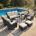 LayinSun 9 Piece Wicker Outdoor Furniture Set with 6-inch Comfy Cushions