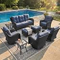 LayinSun 9 Piece Wicker Outdoor Furniture Set with 6-inch Comfy Cushions