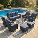 LayinSun 9 Piece Wicker Outdoor Furniture Set with 6-inch Comfy Cushions