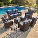 LayinSun 9 Piece Wicker Outdoor Furniture Set with 6-inch Comfy Cushions