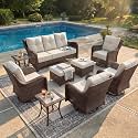 LayinSun 9 Piece Wicker Outdoor Furniture Set with 6-inch Comfy Cushions
