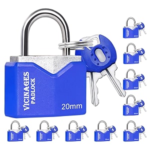 layssa padlock 10 pack small padlock with key for luggage lock backpack gym locker lock suitcase lock classroom matching game and more 10  blue 20 mm