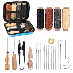layzoo leather sewing kit leather working kit with large-eyed stitching needles waxed thread leather upholstery repair kit leather sewing tools for diy leather craft with storage bag