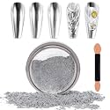Laza Chrome Nail Powder, Metallic Mirror Effect Pigment, Silver