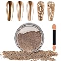 Laza Chrome Nail Powder, Metallic Mirror Effect Pigment, Champagne Gold