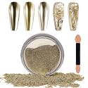 Laza Chrome Nail Powder, Metallic Mirror Effect Pigment, Silver Gold