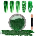Laza Chrome Nail Powder Mirror Effect Metallic Dust Holographic Glitter Glazed Manicure Decoration Reflective Pigment for DIY Gel Polish Nail Art, Resin Craft, Gifts - Green