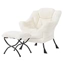 Lazy Chair and Ottoman, Large Plush Beige Contemporary Accent Chair with a Side Pocket, Modern Leisure Upholstered Reading Armchair with Footrest for Office, Bedroom, Living Room, Balcony