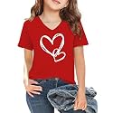 LAZYCHILD Kids Valentine Shirt Girls Valentines Day Shirts Heart Graphic Long Sleeve Striped Tee Tops 5-14 Years