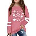 LAZYCHILD Kids Valentine Shirt Girls Valentines Day Shirts Heart Graphic Long Sleeve Striped Tee Tops 5-14 Years