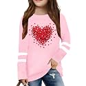 LAZYCHILD Kids Valentine Shirt Girls Valentines Day Shirts Heart Graphic Long Sleeve Striped Tee Tops 5-14 Years