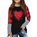 LAZYCHILD Kids Valentine Shirt Girls Valentines Day Shirts Heart Graphic Long Sleeve Striped Tee Tops 5-14 Years