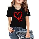 LAZYCHILD Kids Valentine Shirt Girls Valentines Day Shirts Heart Graphic Long Sleeve Striped Tee Tops 5-14 Years