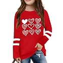 LAZYCHILD Kids Valentine Shirt Girls Valentines Day Shirts Heart Graphic Long Sleeve Striped Tee Tops 5-14 Years