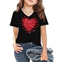 LAZYCHILD Kids Valentine Shirt Girls Valentines Day Shirts Heart Graphic Long Sleeve Striped Tee Tops 5-14 Years