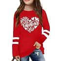 LAZYCHILD Kids Valentine Shirt Girls Valentines Day Shirts Heart Graphic Long Sleeve Striped Tee Tops 5-14 Years