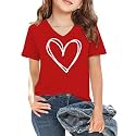 LAZYCHILD Kids Valentine Shirt Girls Valentines Day Shirts Heart Graphic Long Sleeve Striped Tee Tops 5-14 Years