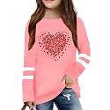 LAZYCHILD Kids Valentine Shirt Girls Valentines Day Shirts Heart Graphic Long Sleeve Striped Tee Tops 5-14 Years