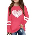 LAZYCHILD Kids Valentine Shirt Girls Valentines Day Shirts Heart Graphic Long Sleeve Striped Tee Tops 5-14 Years