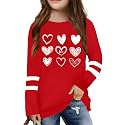 LAZYCHILD Kids Valentine Shirt Girls Valentines Day Shirts Heart Graphic Long Sleeve Striped Tee Tops 5-14 Years