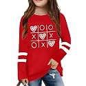 LAZYCHILD Kids Valentine Shirt Girls Valentines Day Shirts Heart Graphic Long Sleeve Striped Tee Tops 5-14 Years