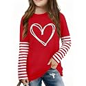 LAZYCHILD Kids Valentine Shirt Girls Valentines Day Shirts Heart Graphic Long Sleeve Striped Tee Tops 5-14 Years