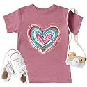 LAZYCHILD Kids Valentine Shirt Girls Valentines Day Shirts Heart Graphic Long Sleeve Striped Tee Tops 5-14 Years